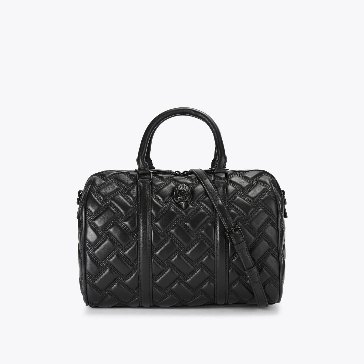 Kensington Drench Bowling Boston Bag in Black Leather