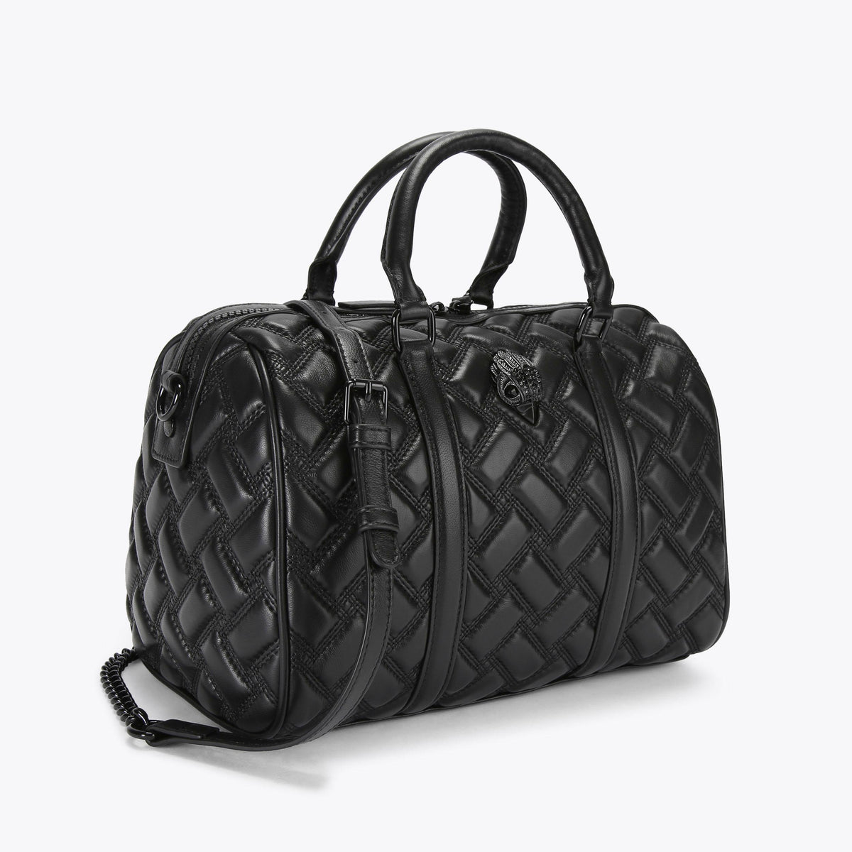 Kensington Drench Bowling Boston Bag in Black Leather