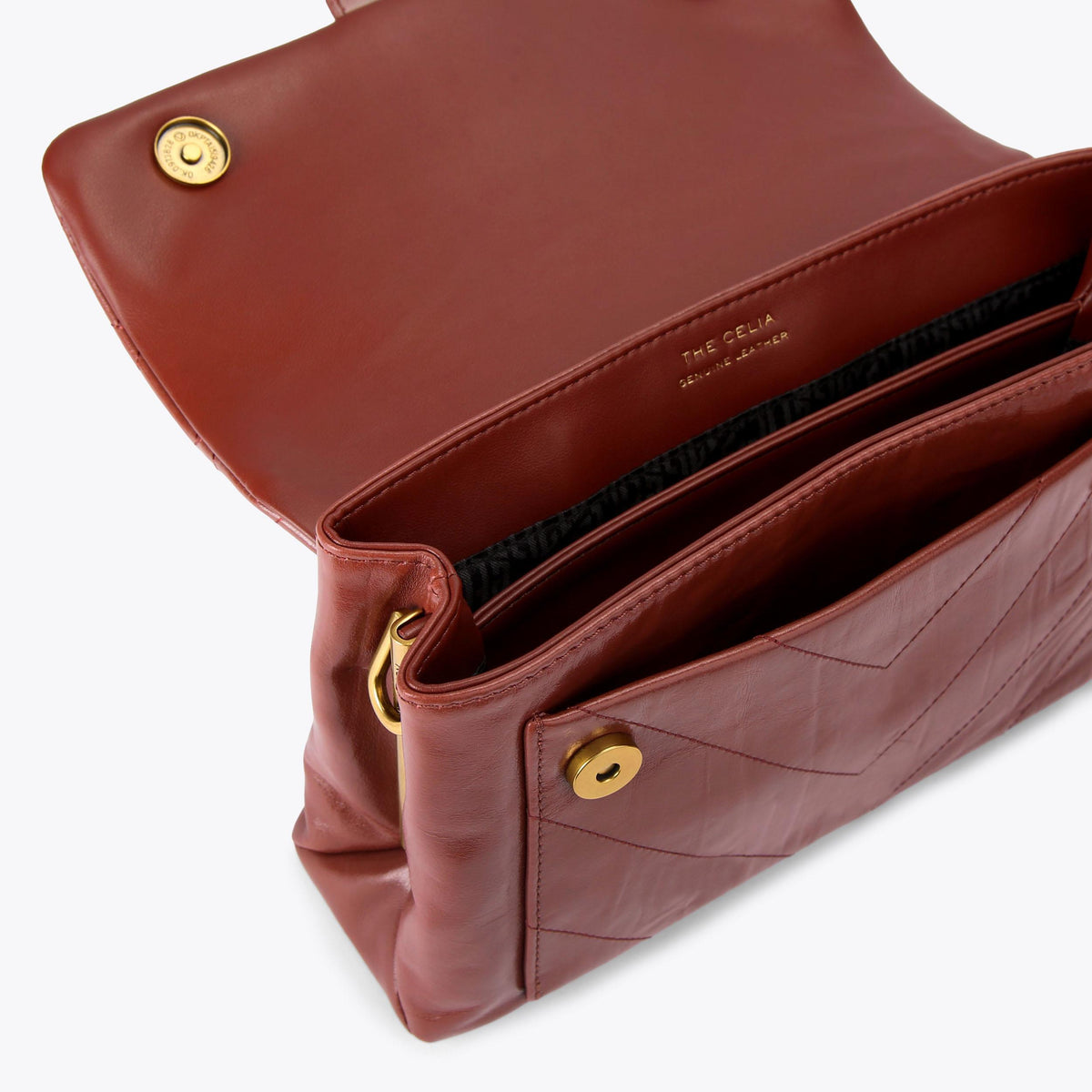 Celia Quilted Shoulder Bag in Wine Crinkled Leather