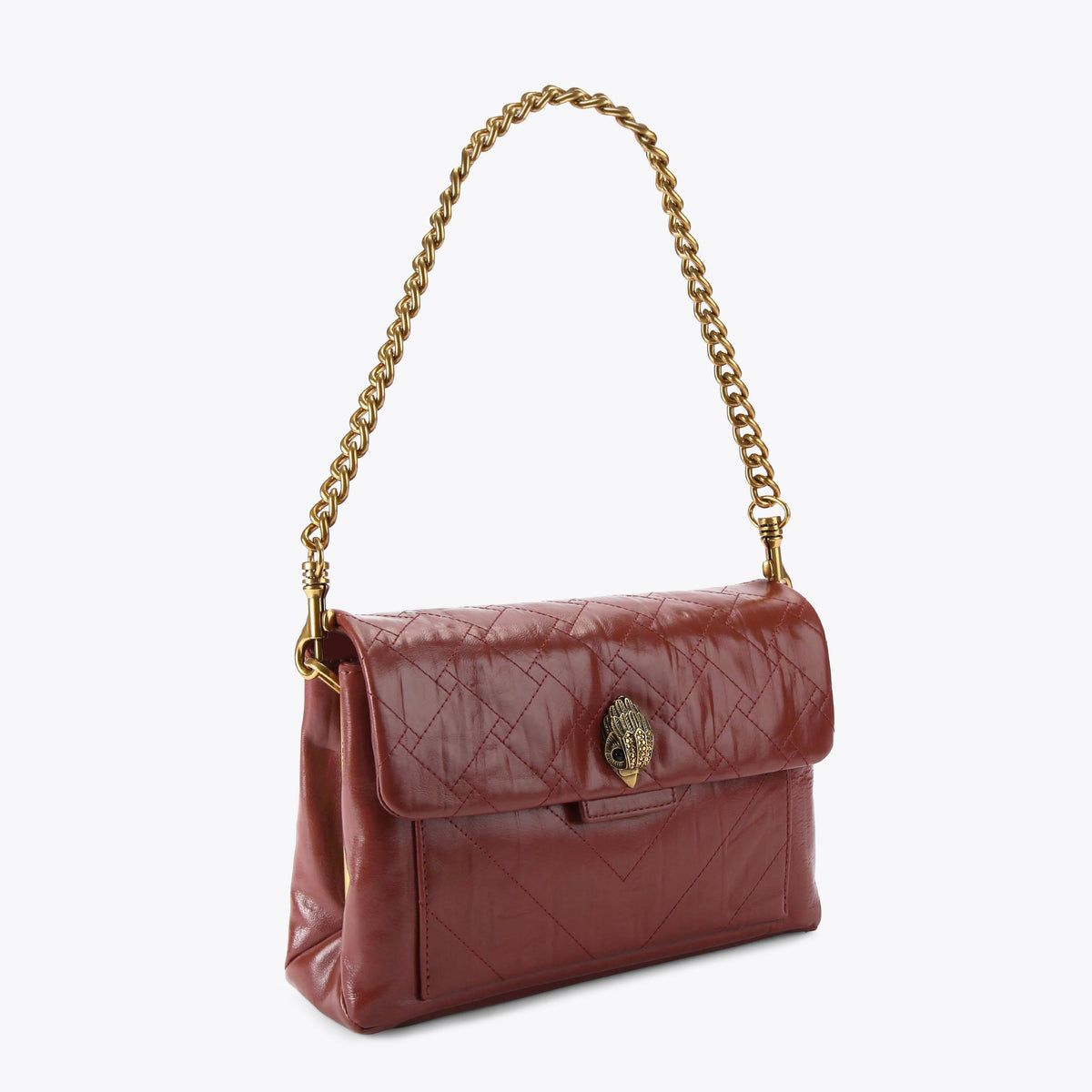 Celia Quilted Shoulder Bag in Wine Crinkled Leather