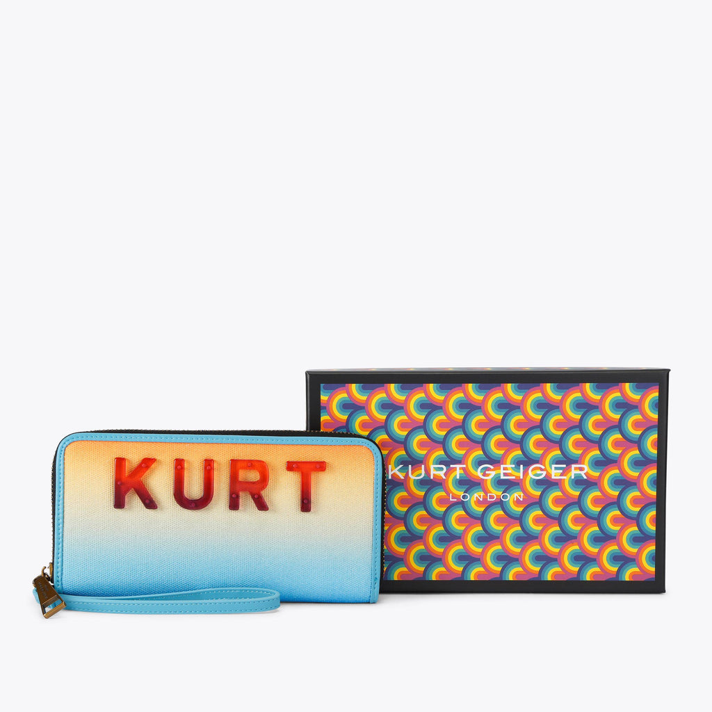 Kensington Kurt Zip Around Wallet in Ombre Blue Orange Fabric