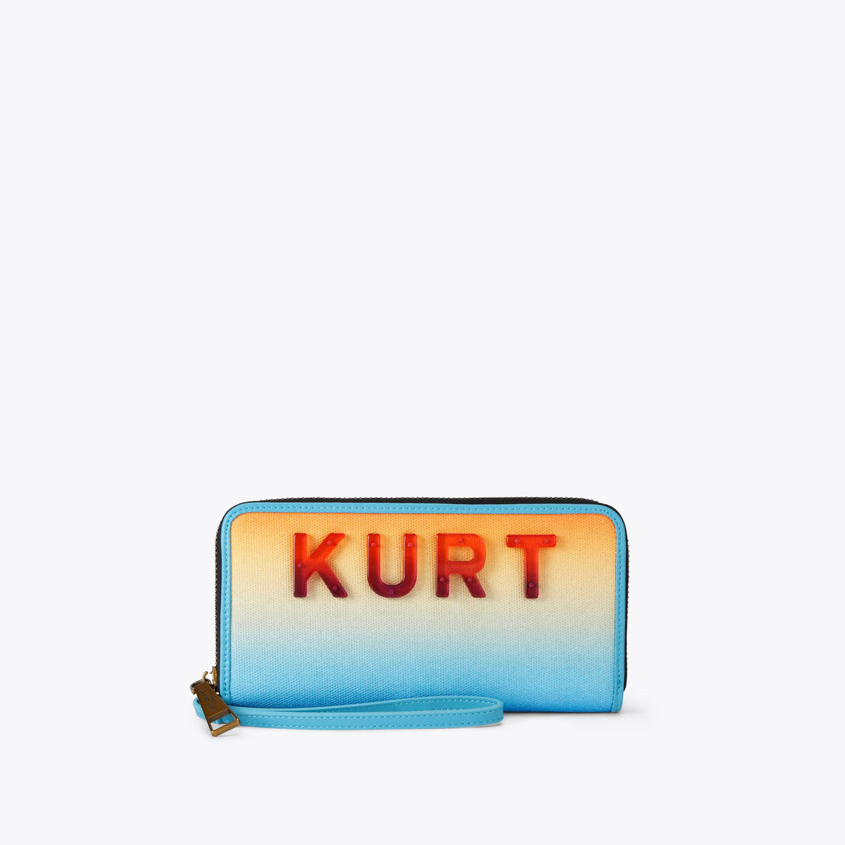 Kensington Kurt Zip Around Wallet in Ombre Blue Orange Fabric