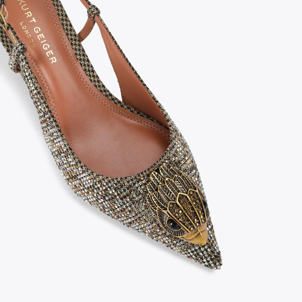 Belsize 40 Slingback Heel in Beige Houndstooth Crystal