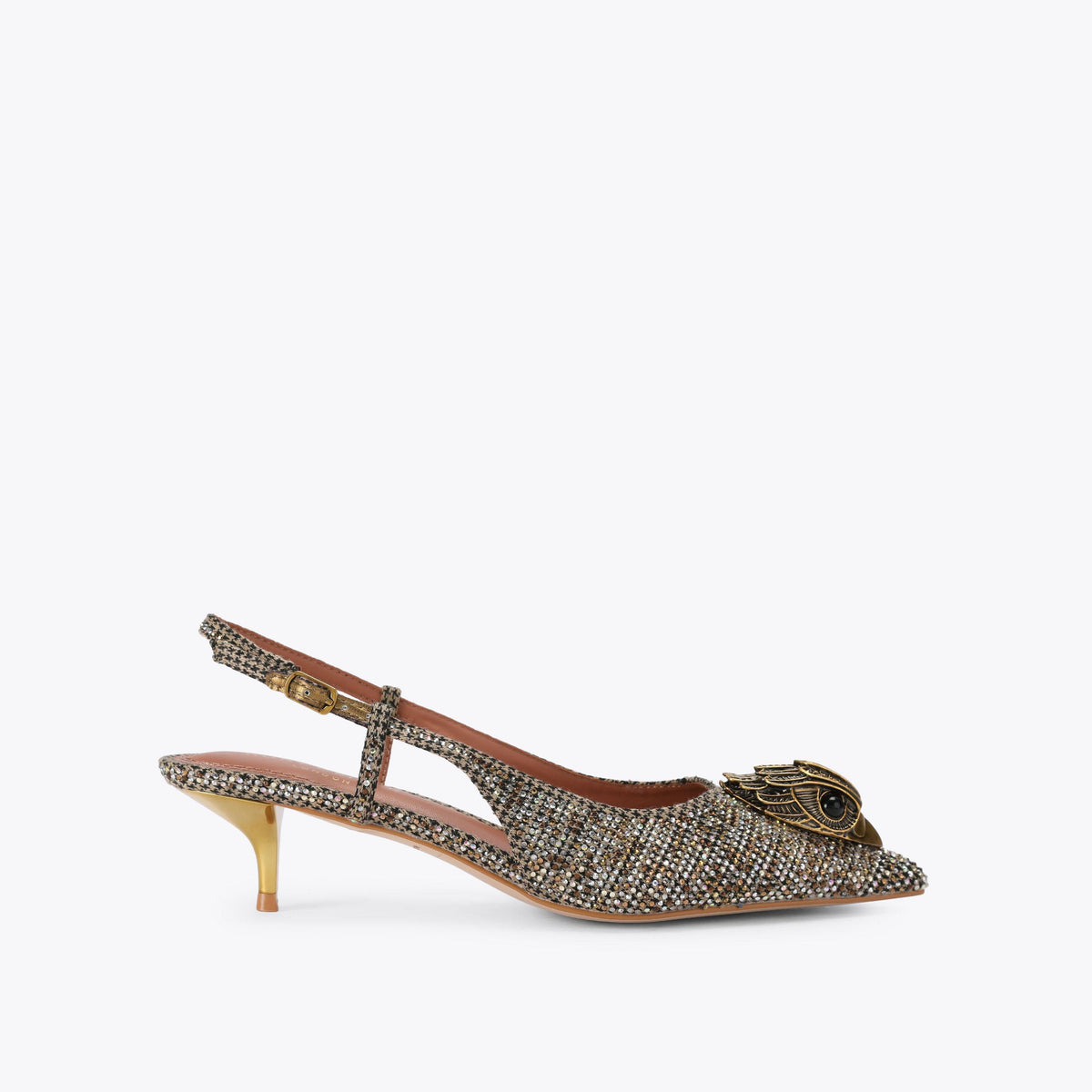 Belsize 40 Slingback Heel in Beige Houndstooth Crystal