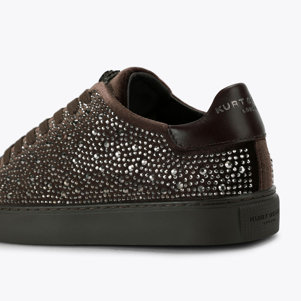 Lennon Crystal Velvet Sneaker in Dark Brown
