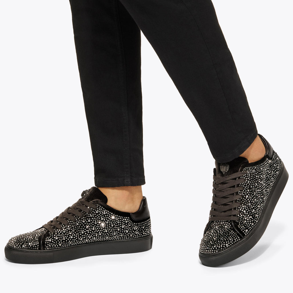 Lennon Crystal Velvet Sneaker in Dark Brown