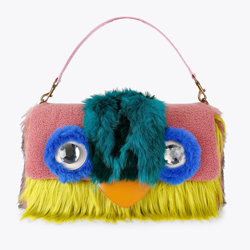 Macro Oxford Eagle Faux Fur Bag in Pink