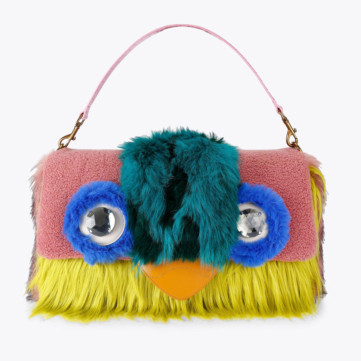 Macro Oxford Eagle Faux Fur Bag in Pink