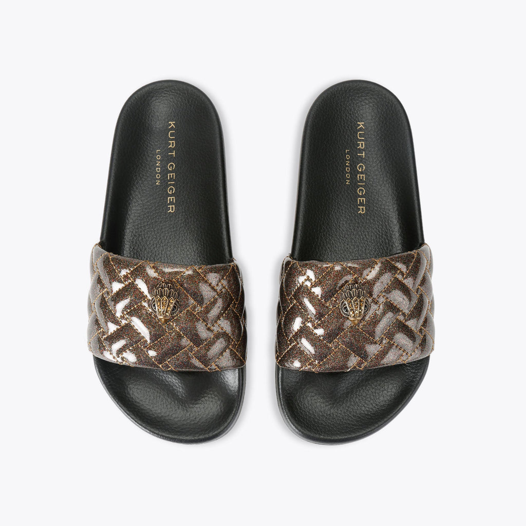 Meena Eagle Slide Sandals in Bronze Glitter Vinyl