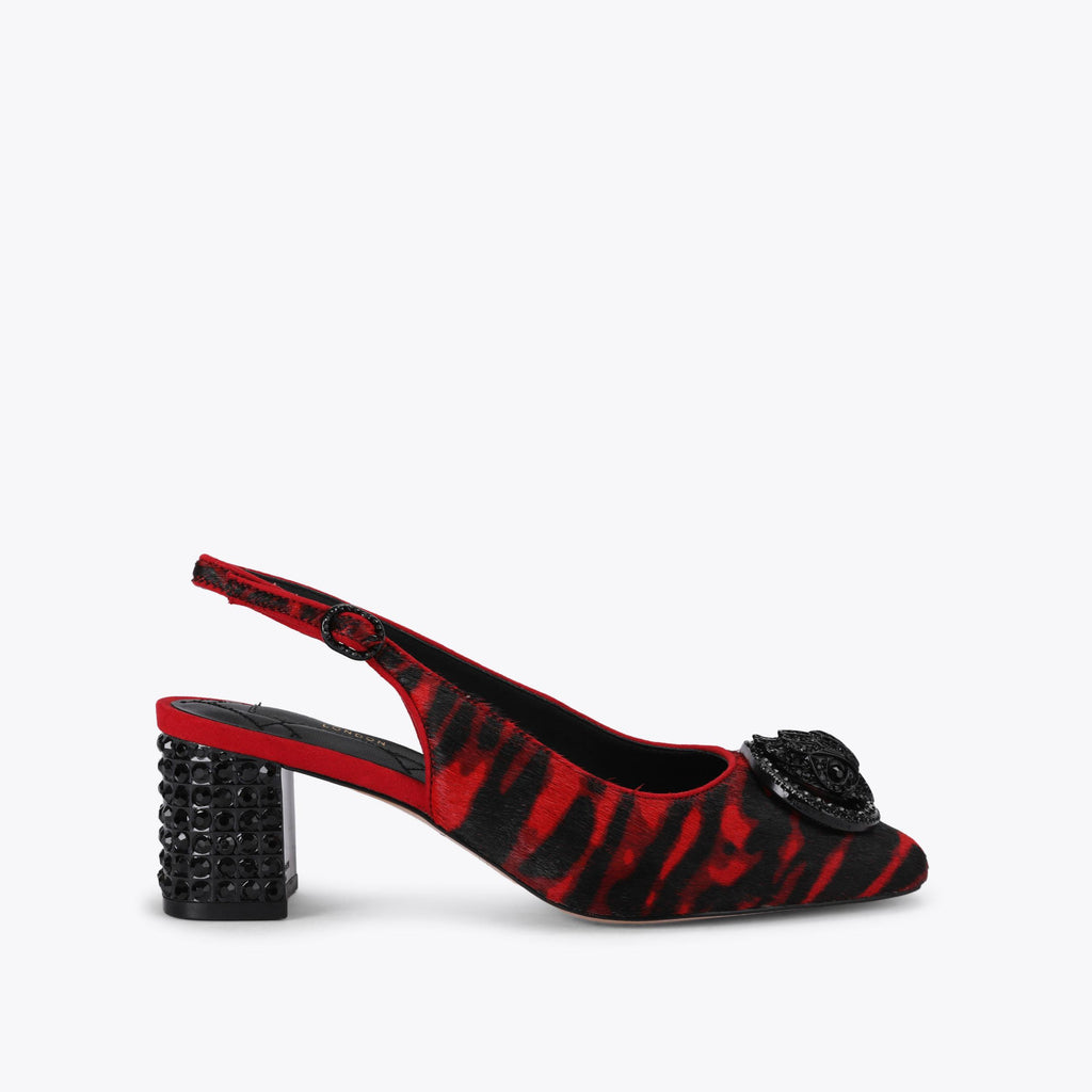 Chelsea Block-Heel Slingback in Red Zebra Print