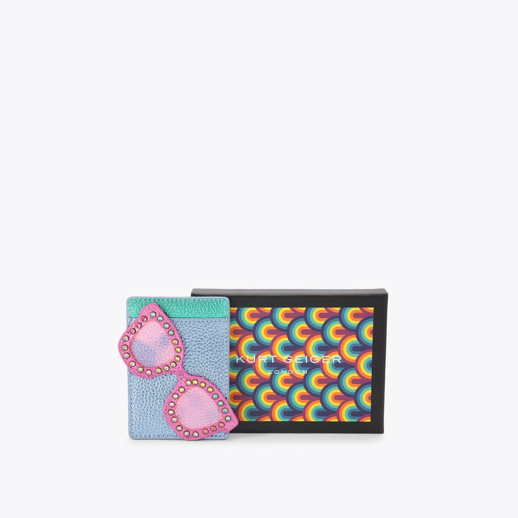 Sunglasses Card Holder in Blue Metallic Leather