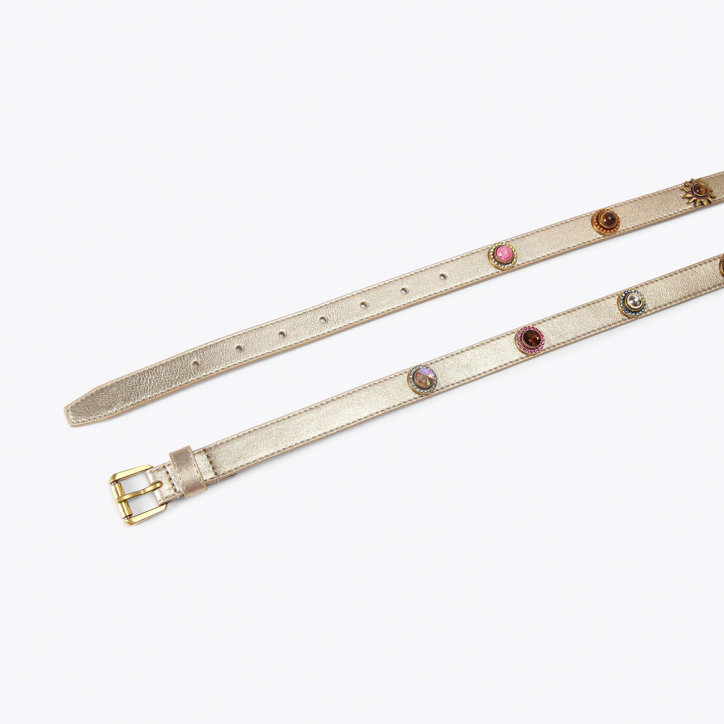 Octavia Crystal Belt in Metallic Gold Leather