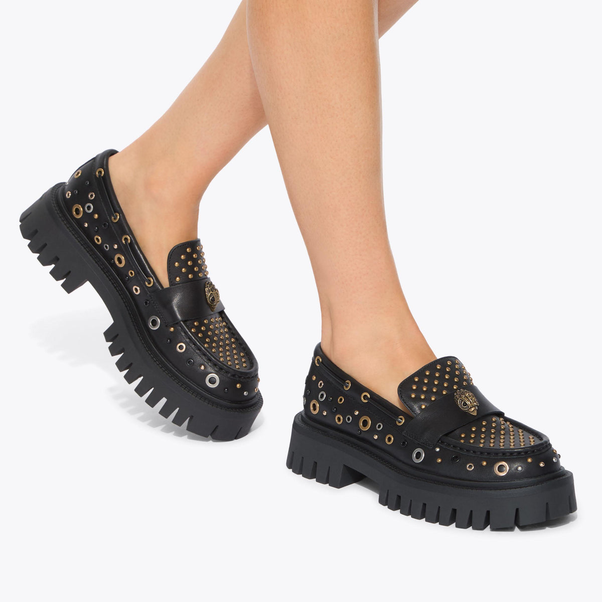 Studded Chunky Loafer in Black Leather