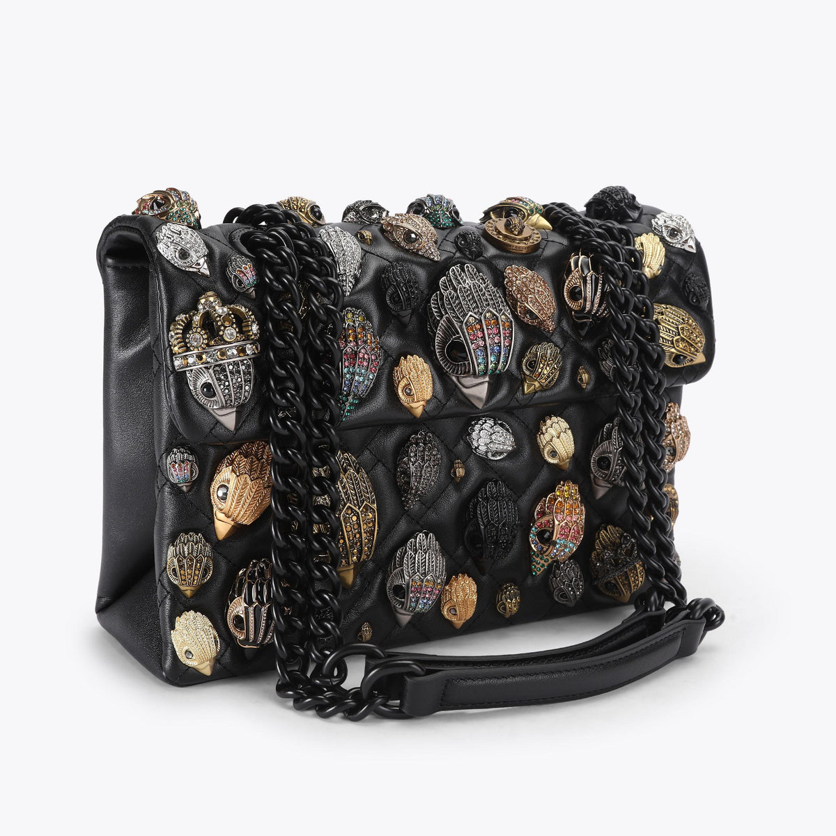 Kensington Eagle Detail Shoulder Bag in Black Leather