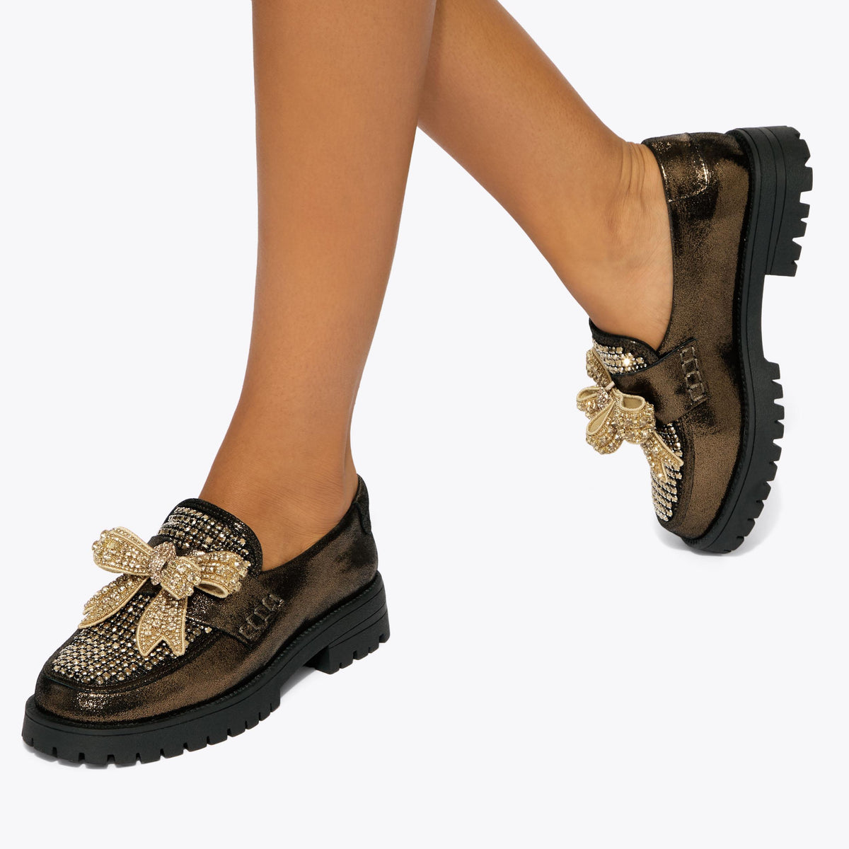 Bow Crystal Loafer in Metallic