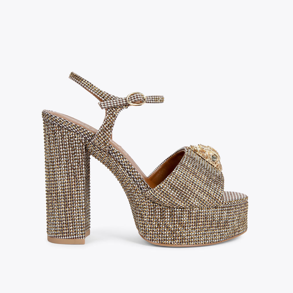 Kensington Platform Heel in Beige Crystal Houndstooth