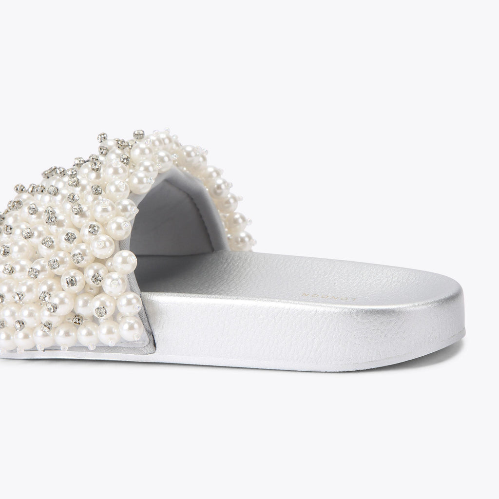 Meena Eagle Bead Slide Sandals in Beige Pearl