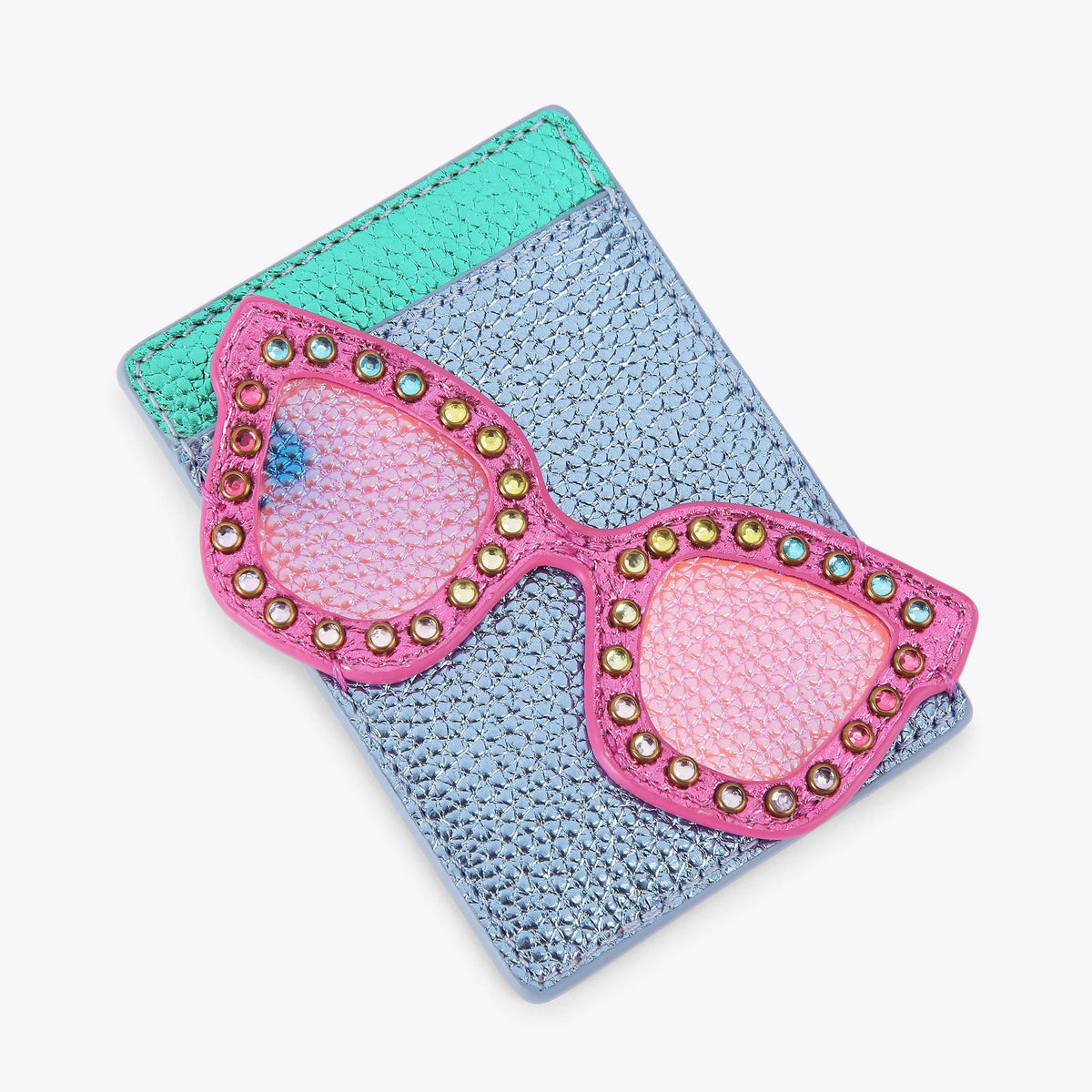 Sunglasses Card Holder in Blue Metallic Leather