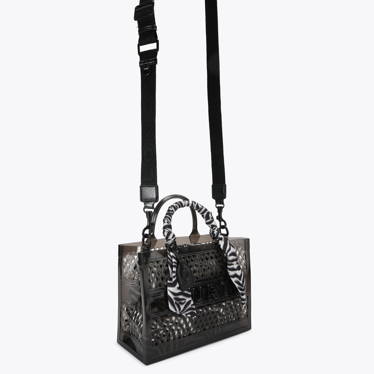 Small Jelly Tote Bag in Black Vinyl Zebra Print