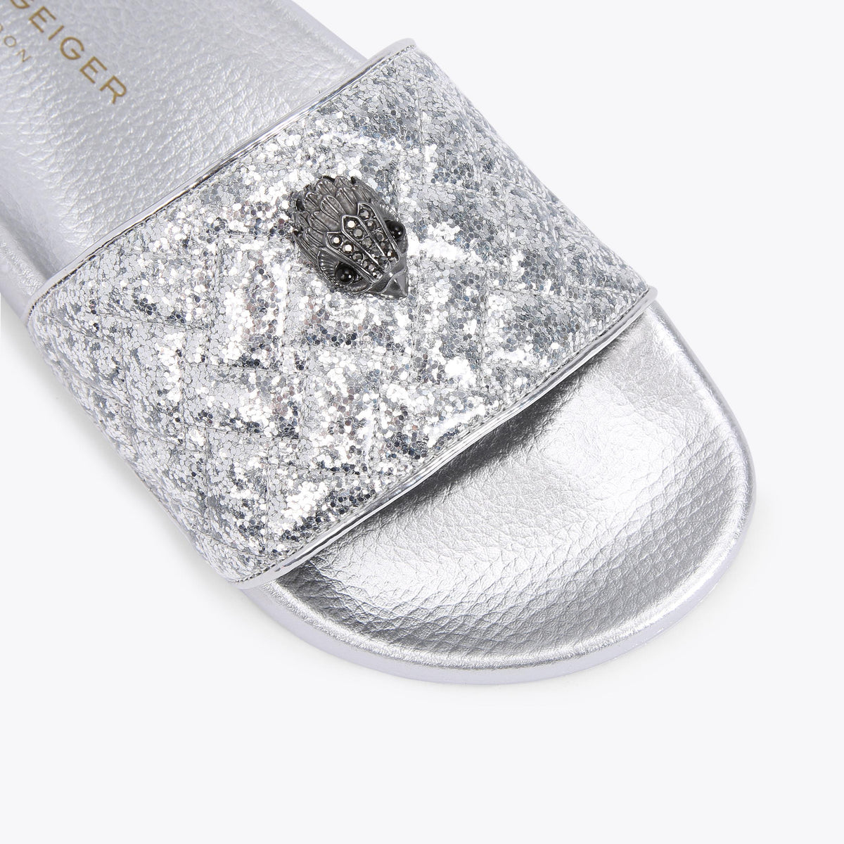 Meena Eagle Slide Sandals in Metallic Finish