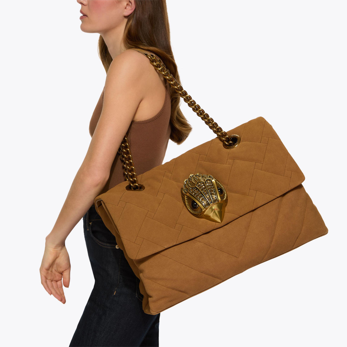 Macro Kensington Shoulder Bag in Tan Suede