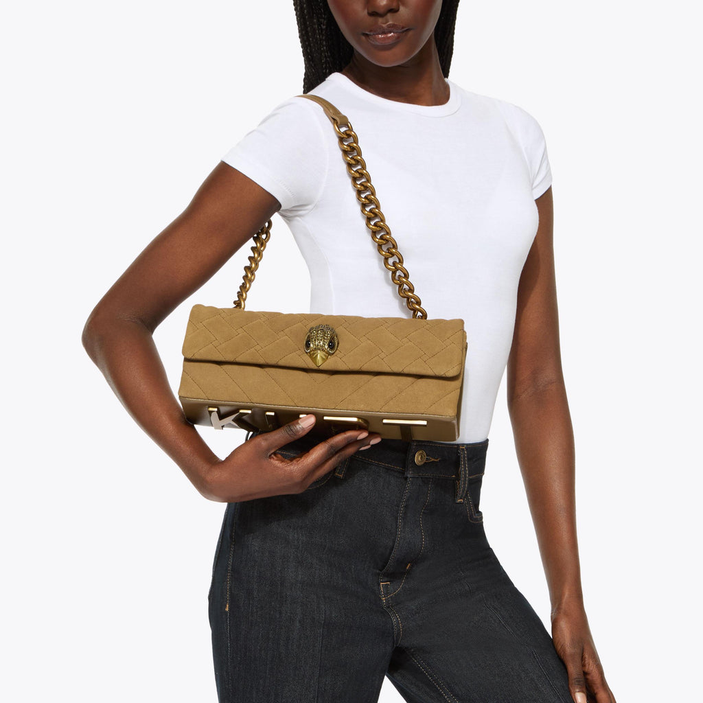Kensington East West Shoulder Bag in Tan Suede