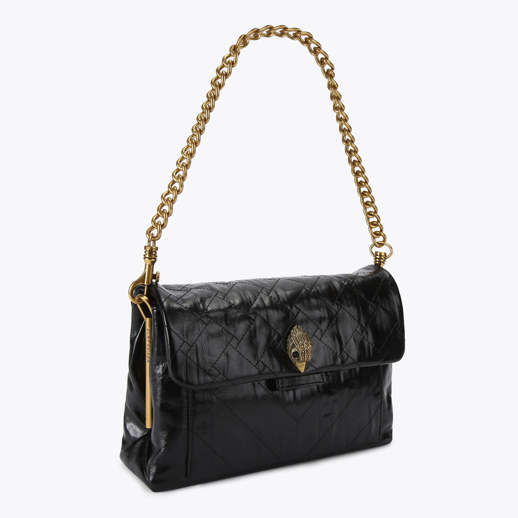 Celia Quilted Shoulder Bag in Black Crinkled Leather
