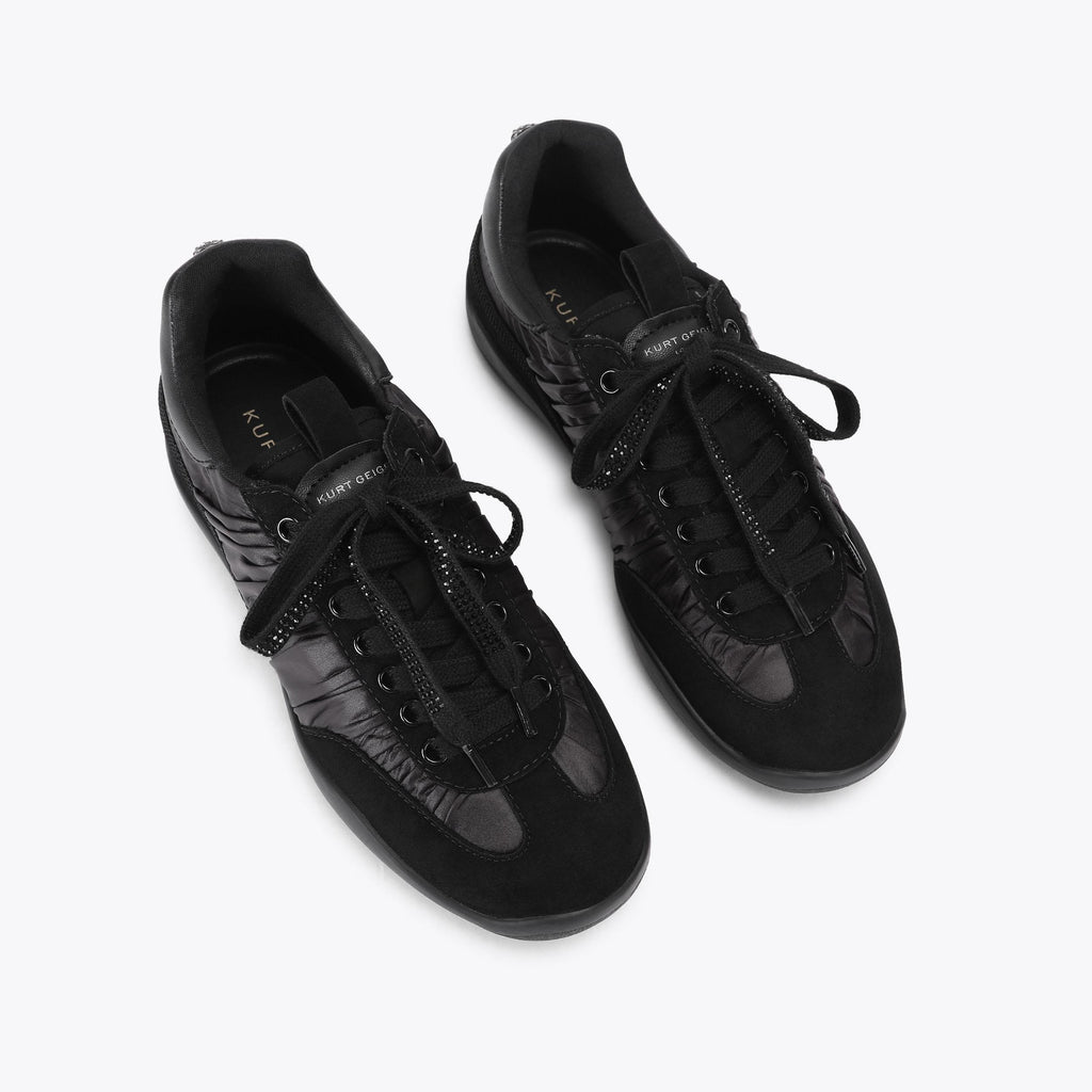 Sterling Sneakers in Black Satin and Suede
