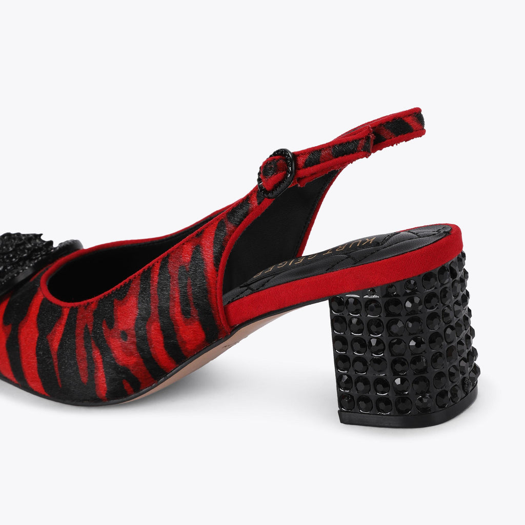 Chelsea Block-Heel Slingback in Red Zebra Print