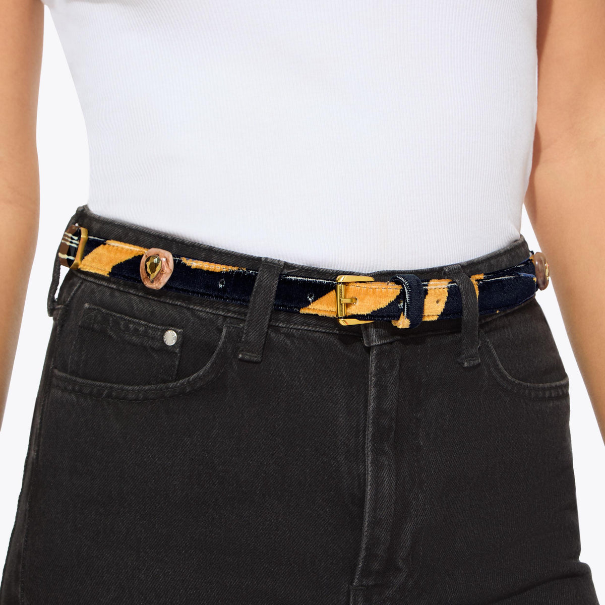 Ophelia 20 Animal Print Belt in Black Gold
