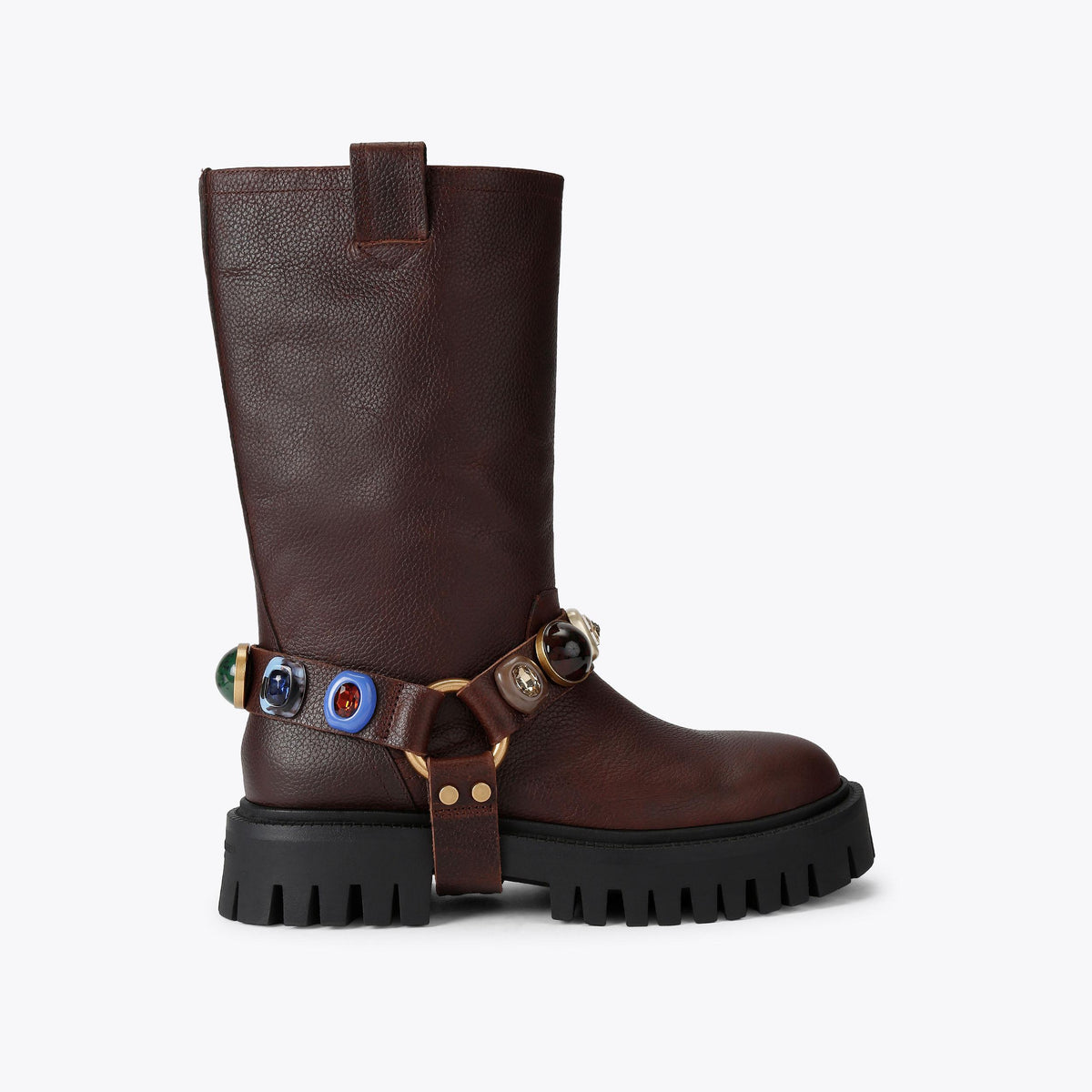 Loulou Harness Biker Boot in Brown Leather