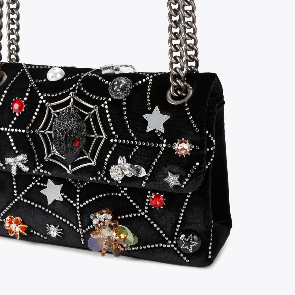 Mini Kensington Spooky Spiderweb Bag in Black Velvet