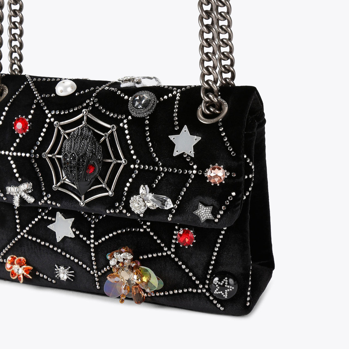 Mini Kensington Spooky Spiderweb Bag in Black Velvet
