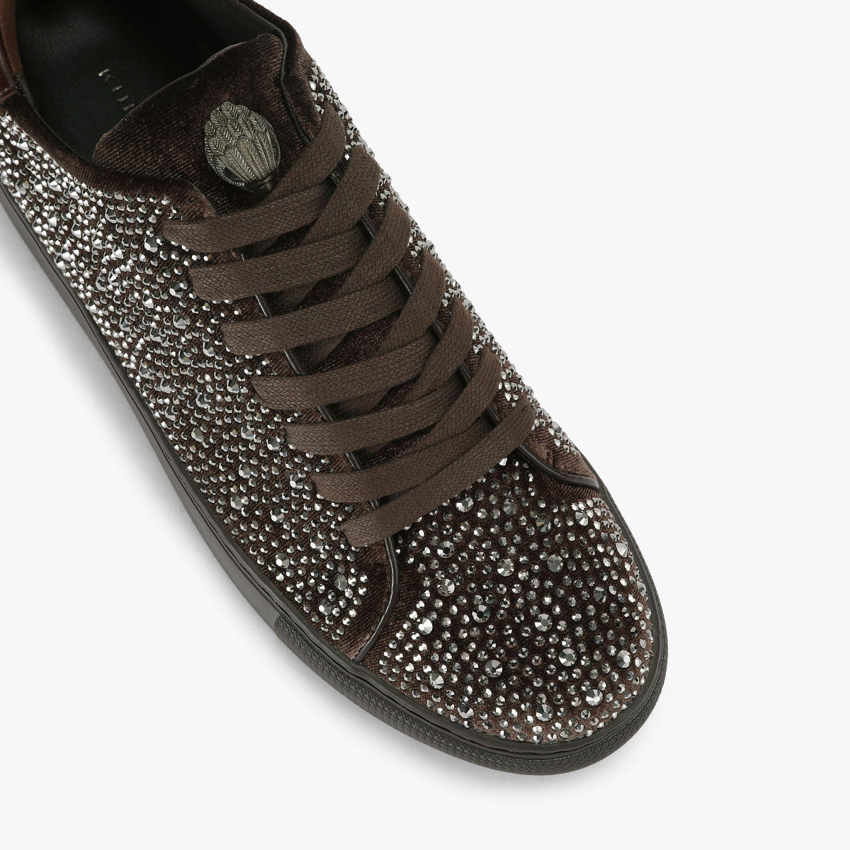 Lennon Crystal Velvet Sneaker in Dark Brown