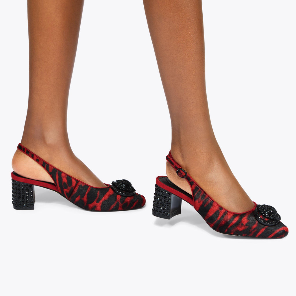 Chelsea Block-Heel Slingback in Red Zebra Print