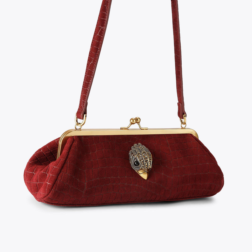 Kensington Frame Shoulder Bag in Wine Croc Suede
