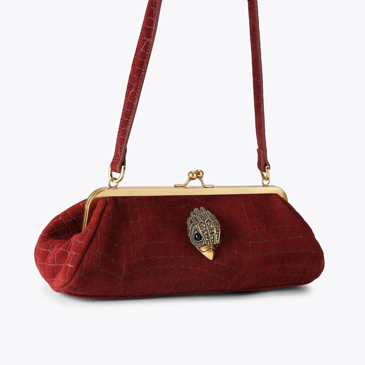 Kensington Frame Shoulder Bag in Wine Croc Suede