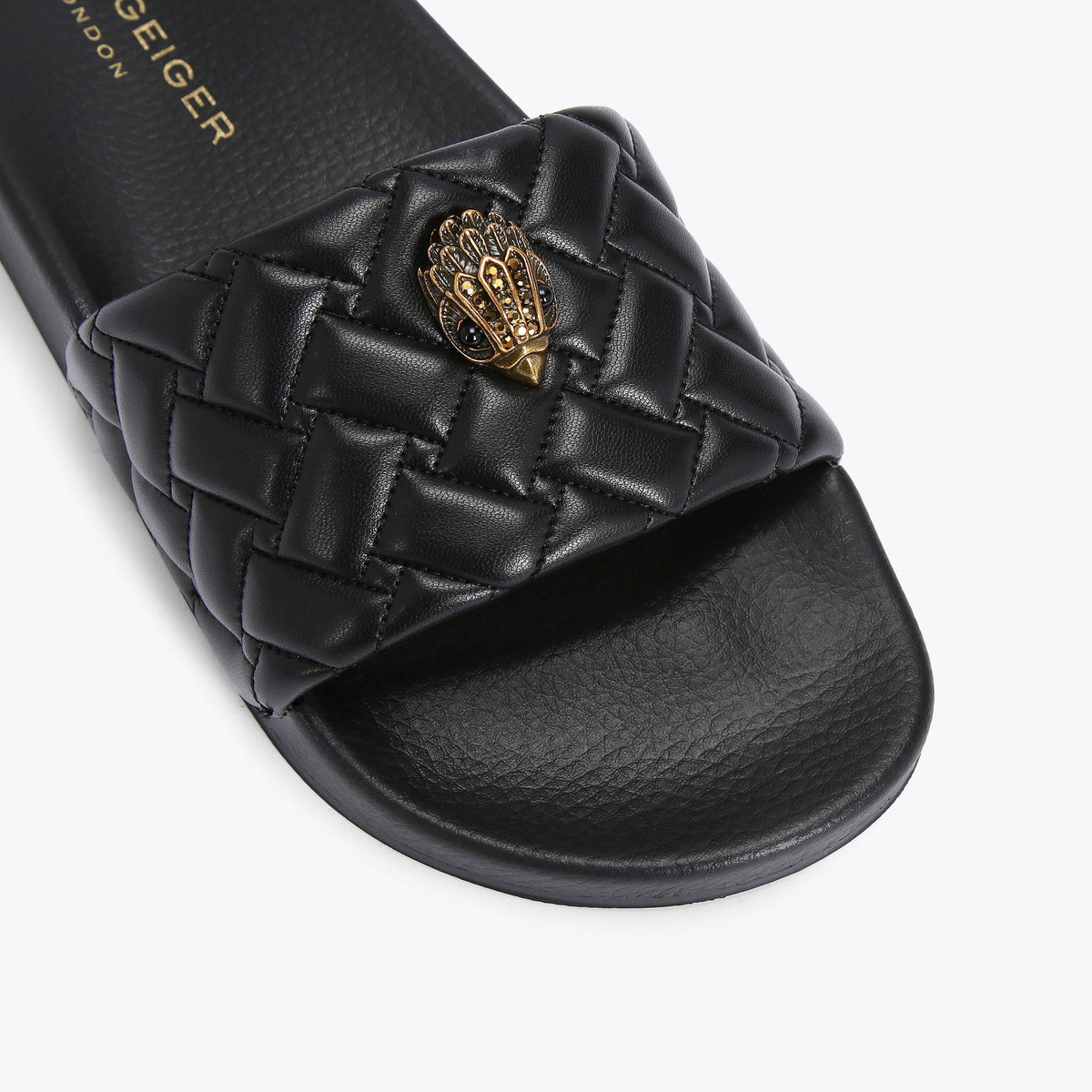 Meena Eagle Flat Slide Sandals in Black