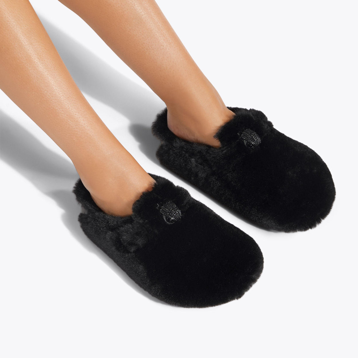 Snug Eagle Backless Mule in Black Faux Fur