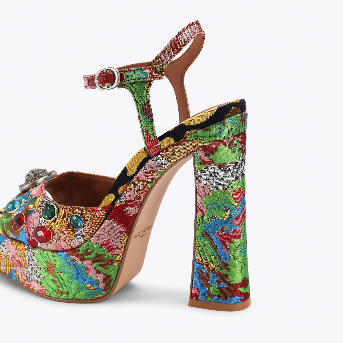 Chelsea Platform Peep Heel Sandal in Red Embroidery