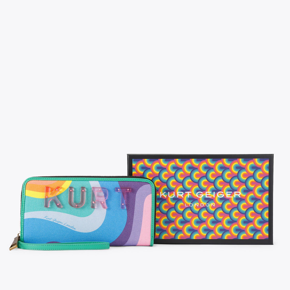Kurt Zip Around Wallet in Rainbow Swirl Fabric