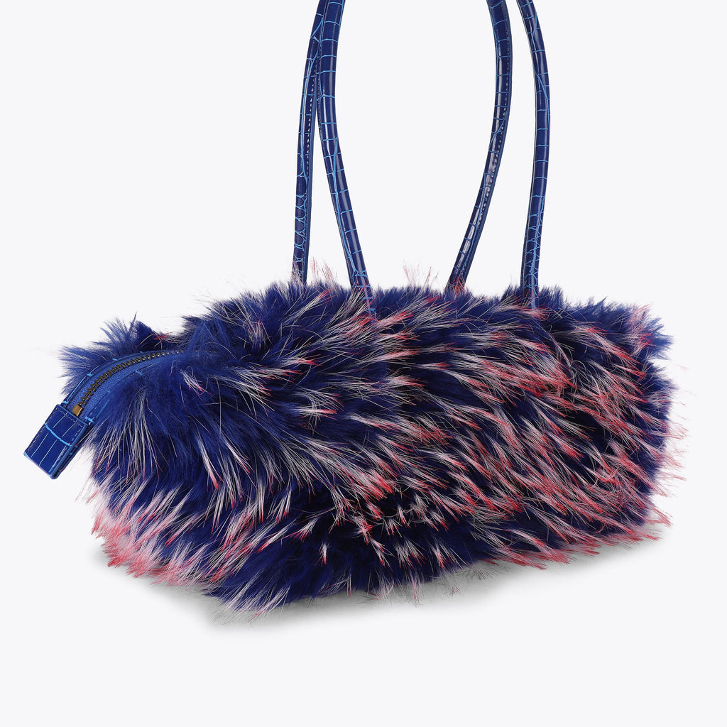 Sloane East-West Shoulder Bag in Blue Faux Fur