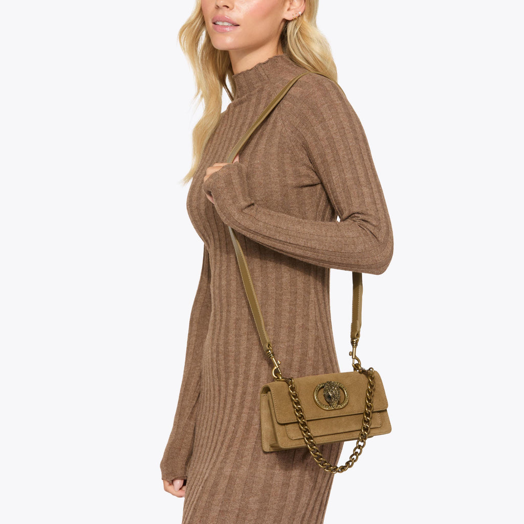 Small Chelsea East West Shoulder Bag in Tan Suede