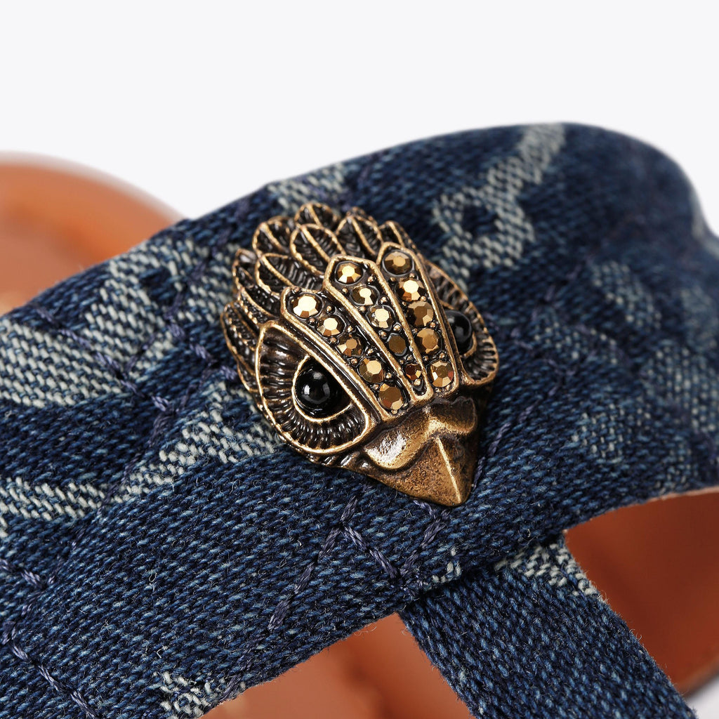 Kensington T-bar Sandals in Blue Denim Print