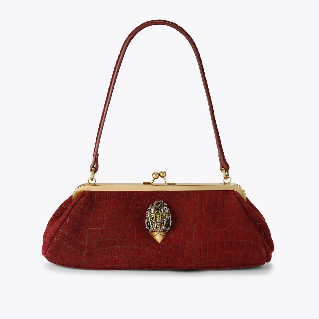 Kensington Frame Shoulder Bag in Wine Croc Suede