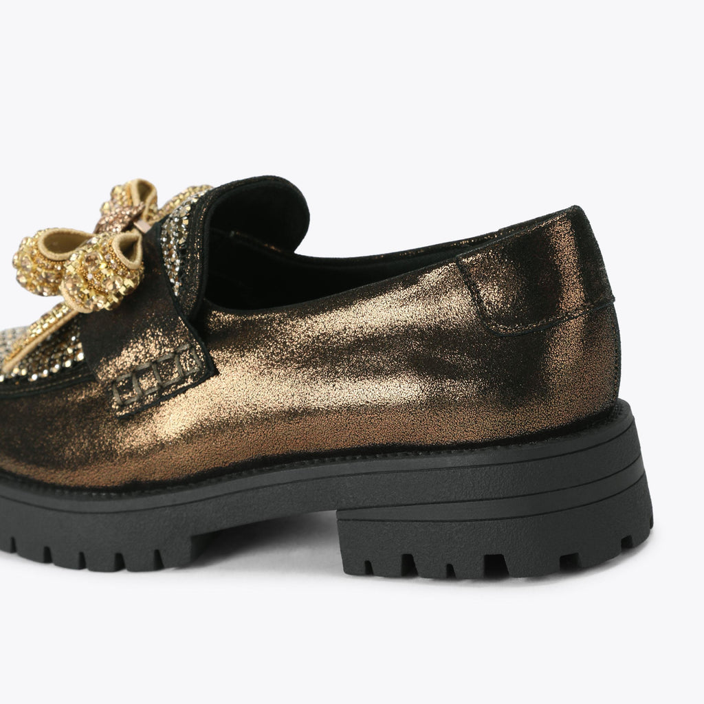 Bow Crystal Loafer in Metallic