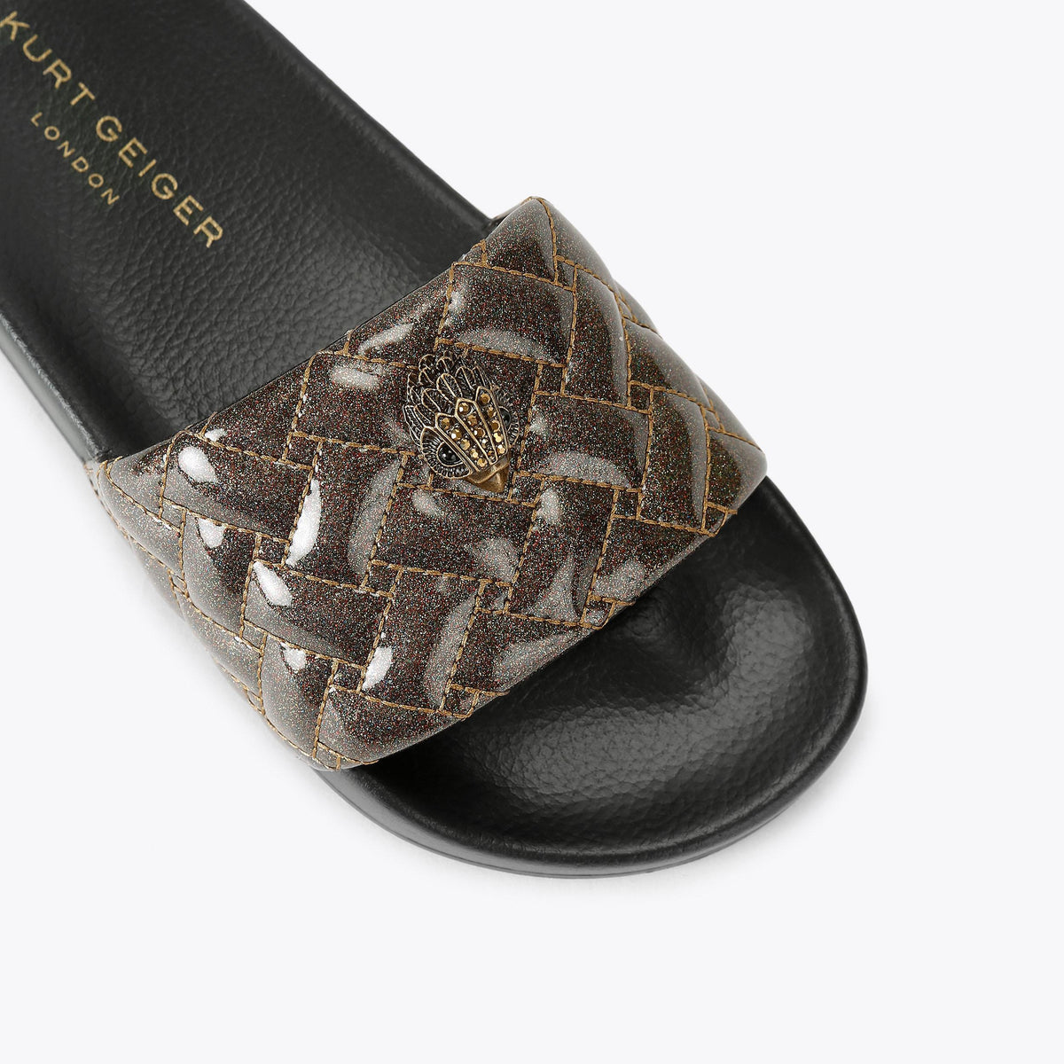 Meena Eagle Slide Sandals in Bronze Glitter Vinyl