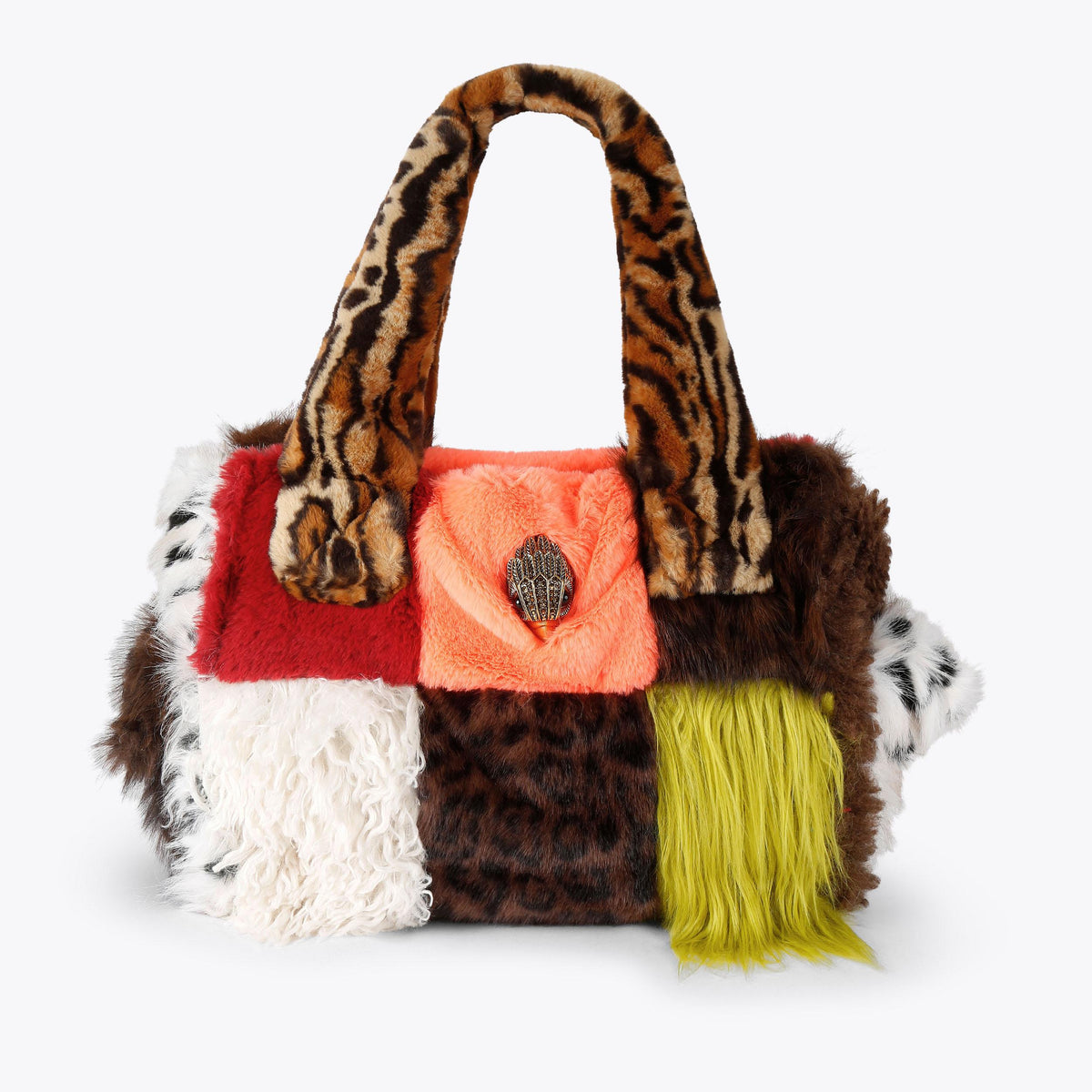 Celia Panelled Tote Bag in Multicolour Faux Fur