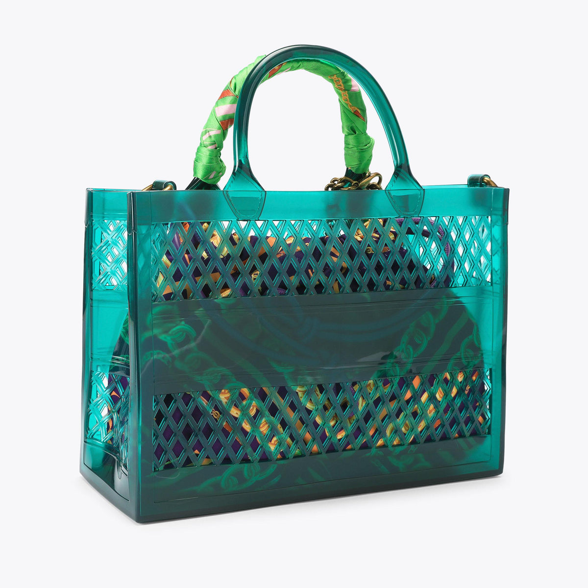 Small Jelly Tote Bag in Teal Vinyl
