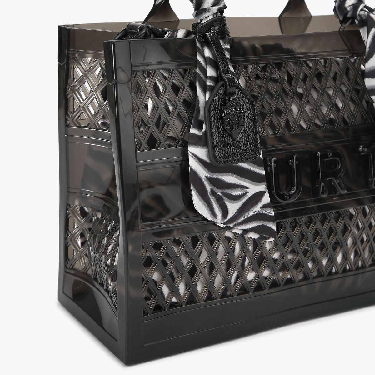 Small Jelly Tote Bag in Black Vinyl Zebra Print